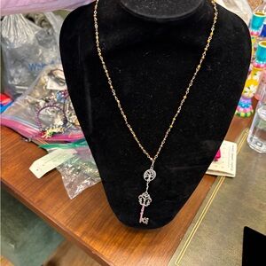 New Long beaded adjustable length Elegant Silver and Gold Key Pendant Necklace